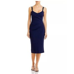 Chiara Boni Shamy Embellished-Strap Midi-Dress Women's 6 Blue Notte Sleeveless~